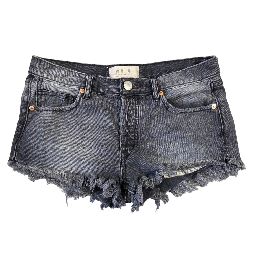 We The Free Black Denim Distressed Frayed Hem Cutoff Shorts Women 25 Boho Preppy